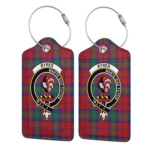 Luggage Tag Travel ID Label, Byres Tartan Clan Badge PU Leather for Baggage Suitcase Backpack Bag 2 Piece