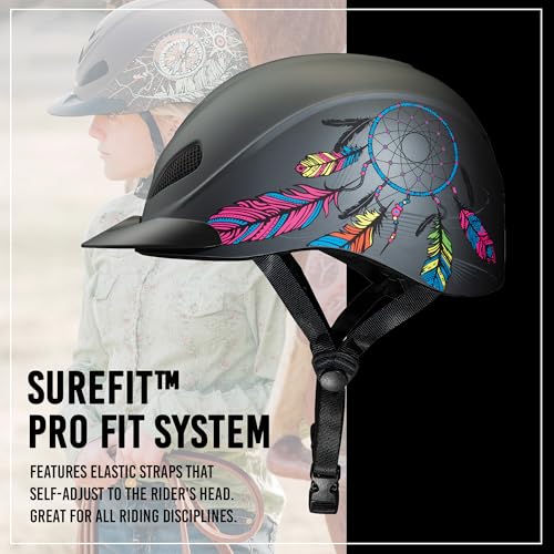 Image of Troxel Rebel Bold Horse Riding Helmet, Low-Profile, Light, Adjustable Design, Safety Horseback Riding Gear, Extra Large (7-3 /8 - 7-3 /4), Dreamcatcher