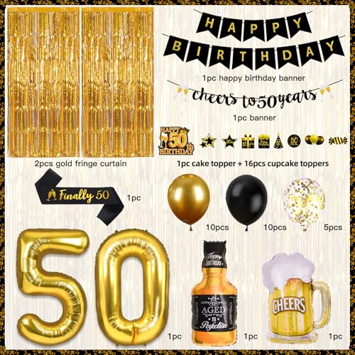 50th Birthday Decorations for Men with Cheers to 50 Years Banner, Happy 50th Birthday Decorations Fringe Curtain,Confetti Latex and Cups Foil Balloons by Miucat - Image 2