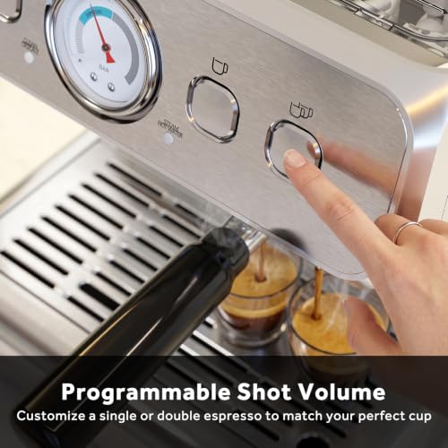Image of Espresso Machine with Grinder, 20 Bar Espresso Maker with Milk Frother, PID Temperature Control, 30 Grind Settings, Removable Water Tank, Stainless Steel Coffee Machine for Cappuccino, Latte