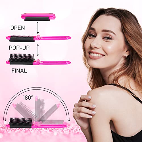 Mini brosse à cheveux compacte avec miroir coloré design rétractable