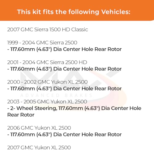 Image of Max Advanced Brakes Rear Brake Kit Compatible With 2001-2006 Chevy Silverado Suburban GMC Sierra Yukon XL 1500 2500 HD Replacement Geomet Coated OE Disc Brake Rotors and Ceramic Brake Pads