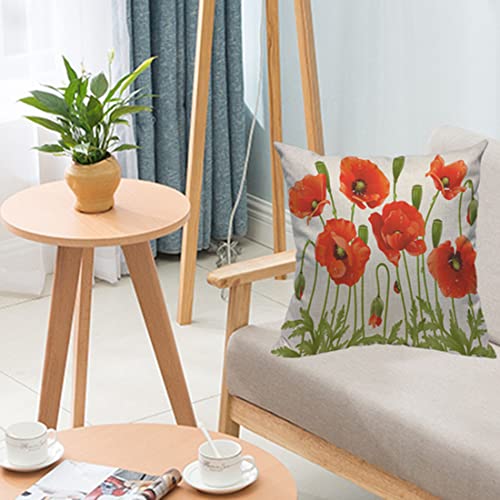 Yibeas Red Poppy Throw Pillow Covers 18 X 18 Inch Spring Flowers Linen Pillow Cushion Cases Square Pillowcases For Sofa Couch Bedroom Living Room Car #TOP3