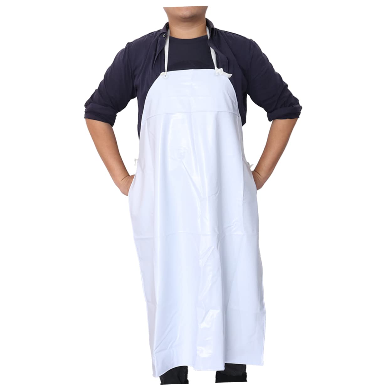 Garneck Men's Heavy Duty Waterproof Cooking Apron Industrial Style Large White Halter Neck and Sleeveless Design