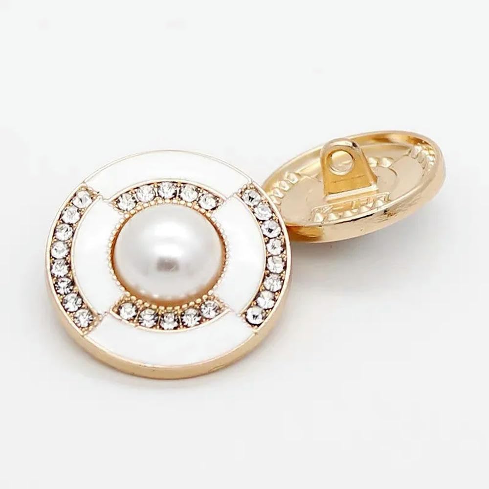 Przyciski DIY, 10 sztuk 18/23mm luksusowe guziki ze strasem do płaszcza materiał do szycia akcesoria do szycia perłowe guziki ozdobne guziki do odzieży(WHITE,23mm)