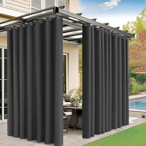 M METERXITY Outdoor Curtains for Patio Waterproof 150W x 84L Inch Heavy Gazebo Curtains for Outdoor Patio Porch Sunlight [Charcoal Grommet Top]