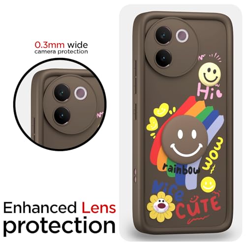 Image of Pikkme Back Cover for Vivo V30e 5G | Soft Silicone| Cute Rainbow Smile & 3D Cartoon Flower Design | Shockproof Raised Camera Protection Bumper Case (Brown)