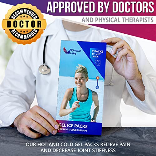 Image of Reusable Gel Ice Packs for Injuries by Kinetic Labs (2 Pack) - Hot Cold Packs for Injuries 11 inch x 5.3 inch - Flexible Ice Packs for Back Head Knee Shoulder Neck Ankle Elbow Feet Headaches Surgery (Large)
