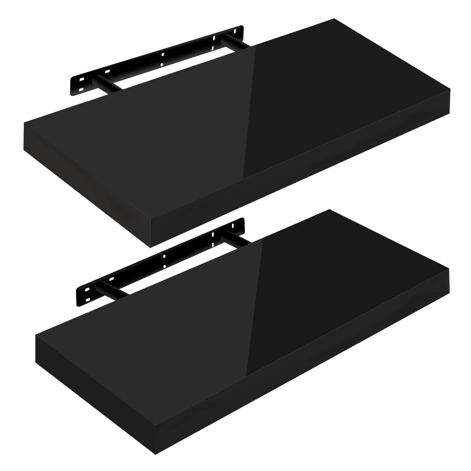 WOLTU Wandregal Volato Set von 2 Regalen Wandboard freischwebend Schweberegal CD DVD Regal Bücherregal Holz Board 50x22,9x3,8cm Hochglänzend Schwarz RG9477sz-2