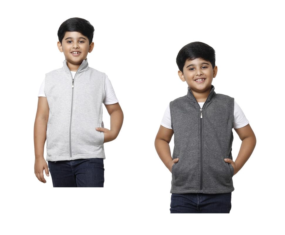Image of IndiWeaves Boys Solid Fleece Warm Sleeveless Jackets for Winters (Pack of 2) Silver::Dark Blue