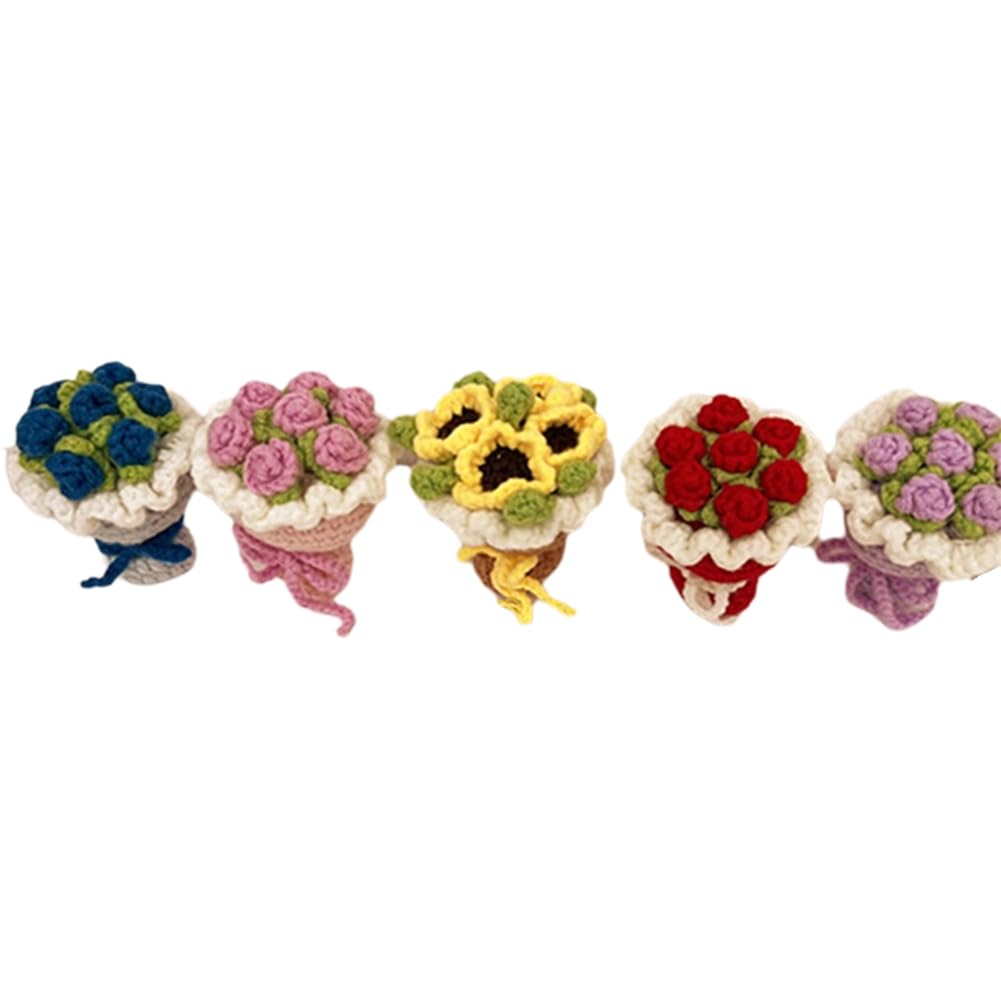 CTRLZS Mini Crochet Flower Bouquet Hand-Woven Flower DIY Handmade Keychain Jewelry Doll Pendant Accessories