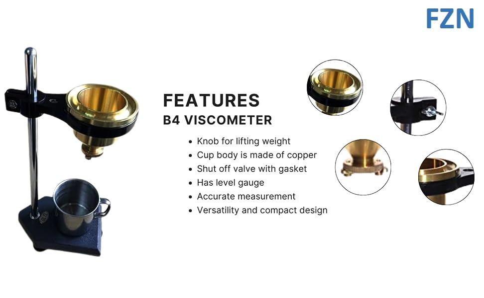FZN Portable Ford Cup B-4 Liquid Flow Meter Viscometer With Heavy Cast Iron Stand (B4) - Image 3 thumbnail