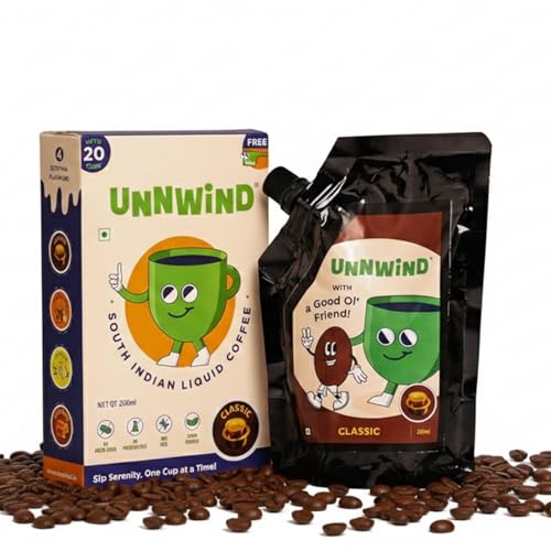 Image of Unnwind Classic South Indian Liquid Coffee 200ml | Chicory Blended Extract (70% Coffee & 30% Chicory) | No Added Sugar, No Preservatives | Vegan Friendly | Makes Up to 20 Cups | Strong & Smooth Filter Concentrate