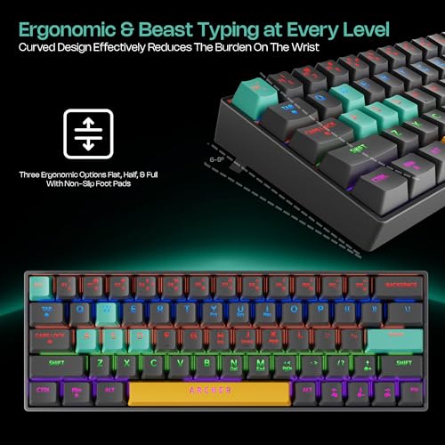 Image of Archer Tech Lab Wired Mechanical Gaming Keyboard| 60% Compact, 63 Keys+ 26 Anti-Ghosting, Blue Switches Tactile Feedback, 17 RGB Effects, 50 Million Clicks for Laptop Mac PS4 PS5 Xbox (Astra M400)