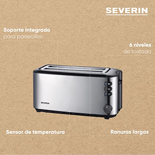 Severin Tostadora automática, tostador con dos ranuras y soporte para panecillos, 1400 W, acero inoxidable cepillado y negro, AT 2509 - imagen 4