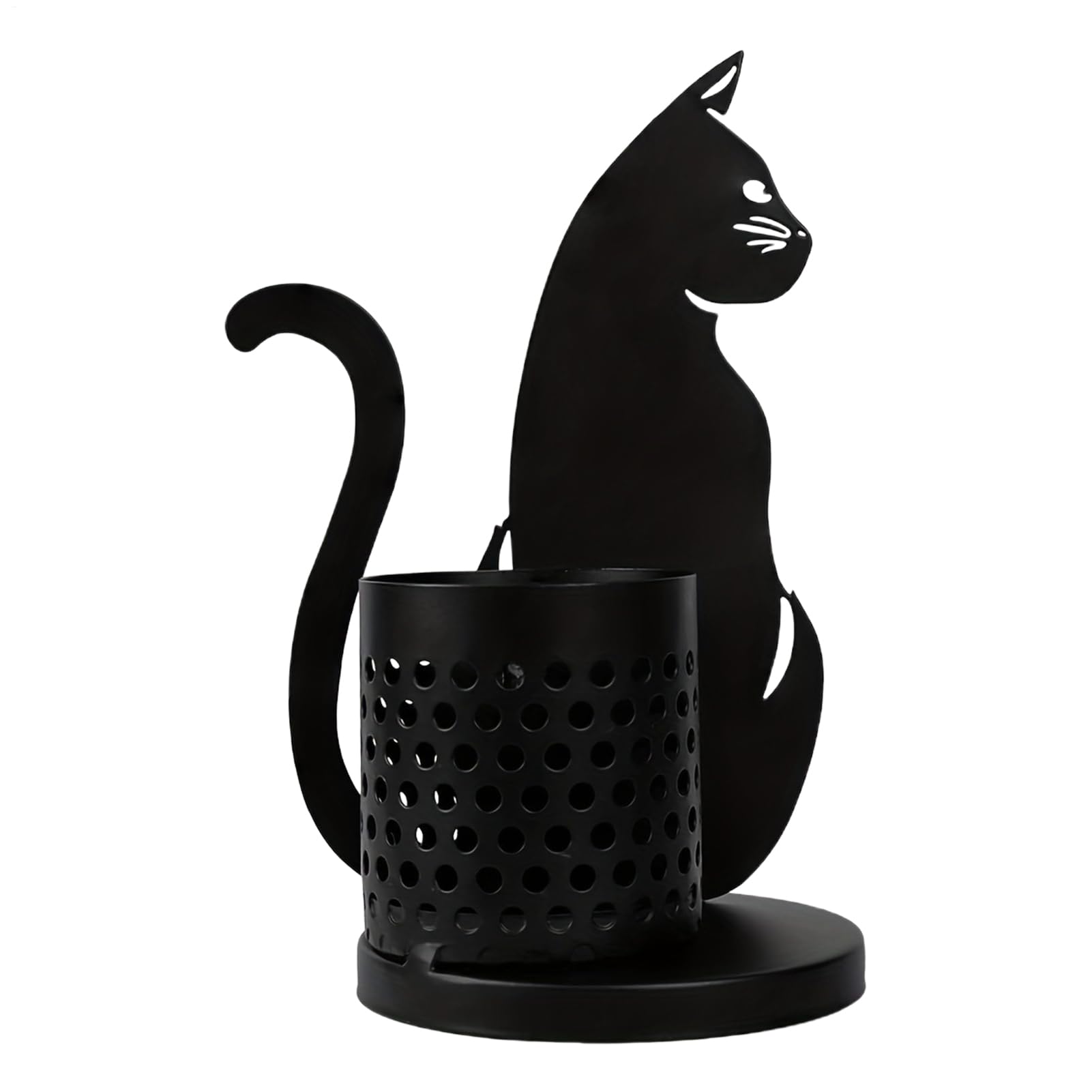 Cat Pen Holder - Quirky Black Cet Pencil Cup, Funny Animal Stationery Holder | Metal Desk Organiser For Ofice Home Decoration, Uniqeu Feline Gift Item, Cute Storage Accessory For Study Table Use