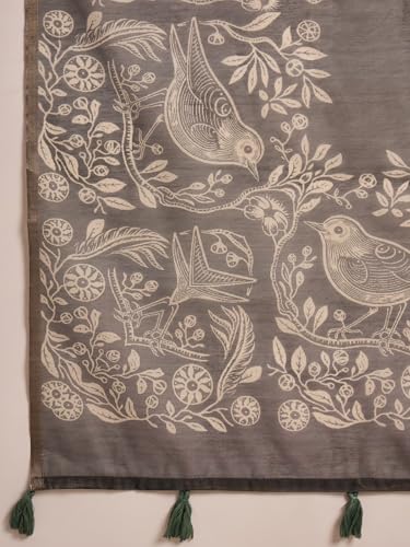 Image of AKHILAM Women's Cotton Printed Saree With Unstitched Blouse Piece