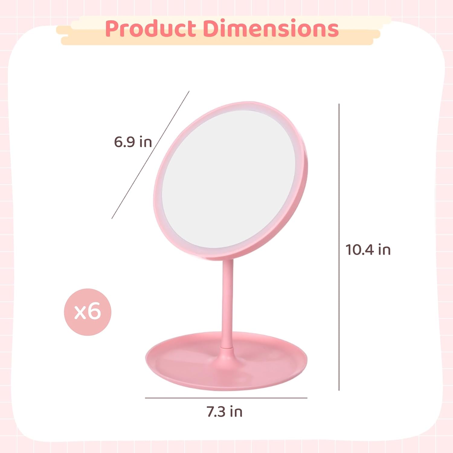 6 Pcs Pink Makeup Mirrors Set, 6.9 Inch Round Glass, Lightweight Portable Plastic Vanity Mirror for Desktop, Perfect for Spa Parties & Birthday Favors image 5