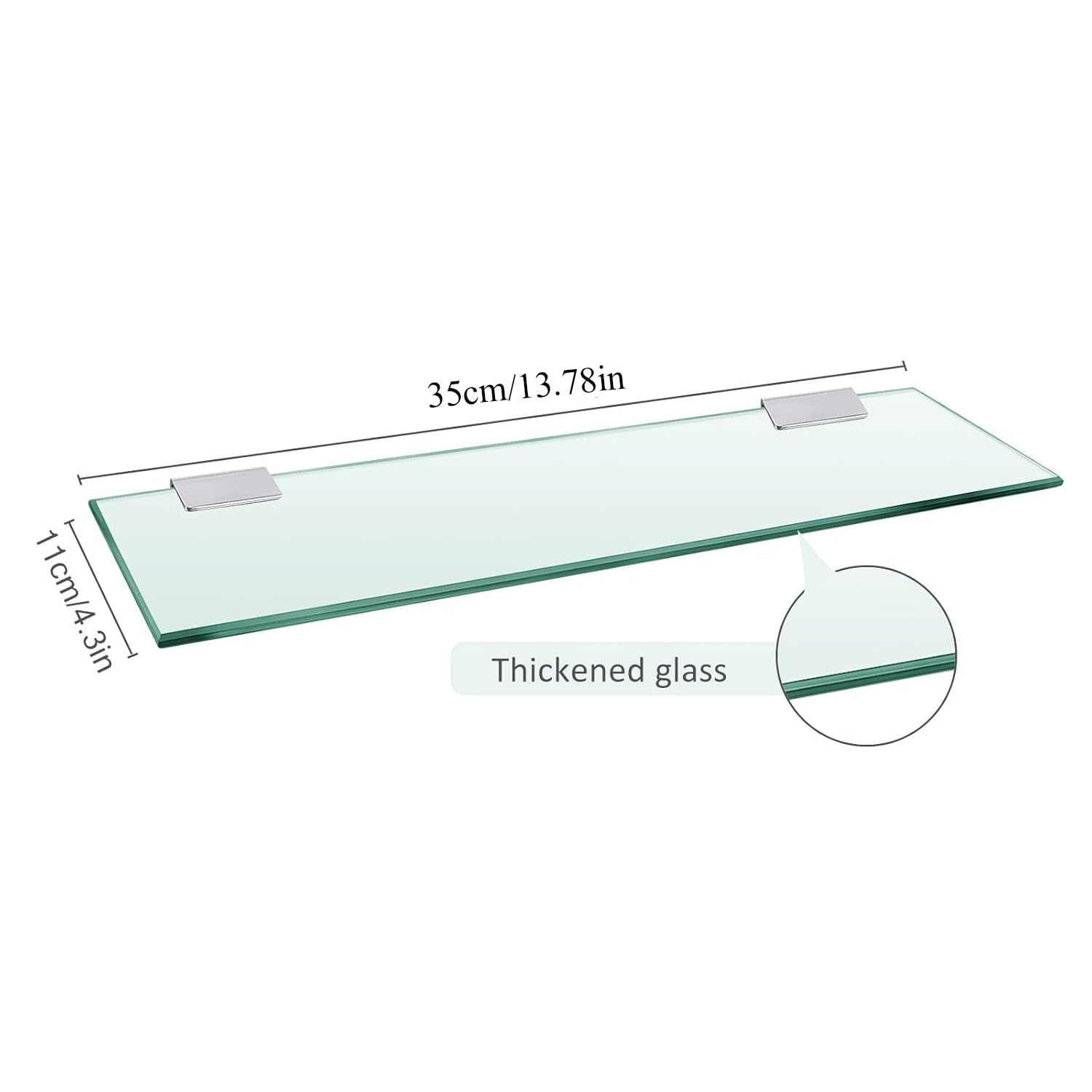 Melairy Glass Bathroom Shelf Wall Mounted 35CM Tempered Glass Stainless Steel Tempered Transparent Glass with Chrome Bracket for Bathroom Bedroom Kitchen (2PC) - Image 3
