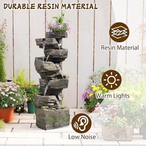 Image of Sunlinua 49H Realistic Rock Outdoor Water Fountain with 6 Tiers