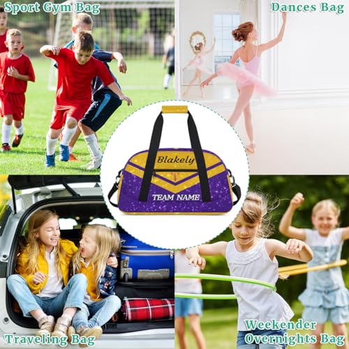 Personalized Name Glitter Cheer Bags for Girls Boy Customize Travel Duffle Bag Foldable Sports Bag Kids Gym Bag Glitter Purple Gold 7