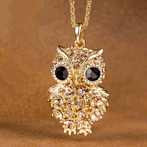 gazechimp Colar De Pingente De Cristal Bonito Rhienstone Coruja Animal Camisola Longa Corrente De Ou