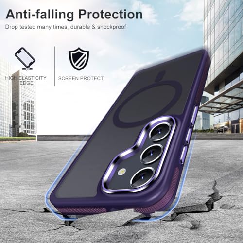Image of MALEWOLF Magnetic Designed for Samsung Galaxy S24 Case 6.2 inch Compatible with MagSafe, Anti-Slip Edge Military Grade Drop Tested Hard Back Protective Translucent Case for Samsung S24 Case (Dark Purple)