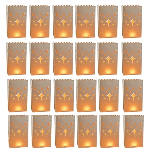 Lot de 24 sacs lumineux en papier blanc pour décoration de fête, décoration de table, Saint-Valentin, fiançailles, mariage, Noël, anniversaire, fête