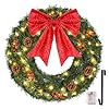 Christmas wreaths for front door 24inch christmas wreath with lights 60led 140pvc tips artificial prelit outdoor christmas door wreath with red bows pine cones red berries hanger  urban country home decor