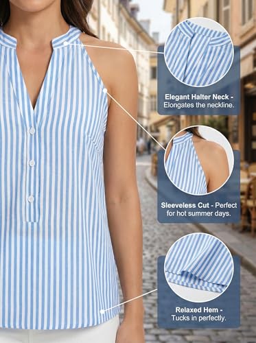 Image of CUPSHE Women's Striped V-Neck Tank Top Button Front Casual Sleeveless