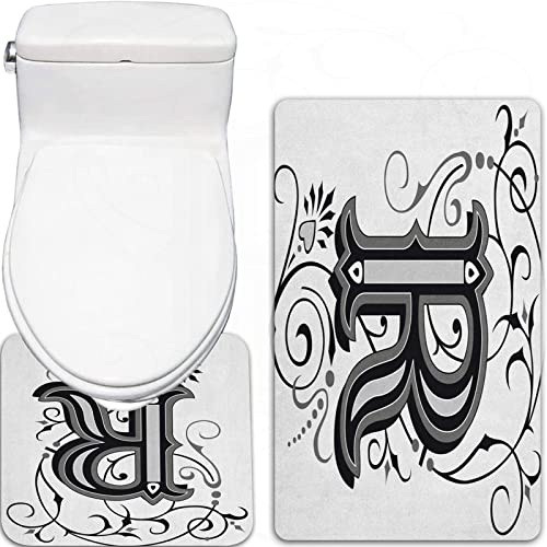 FALOME 2-teilige rutschfeste Badematte,Buchstabe R barocke antike Typografie alte Mode englische aristokratische Strudel… – Bild 5