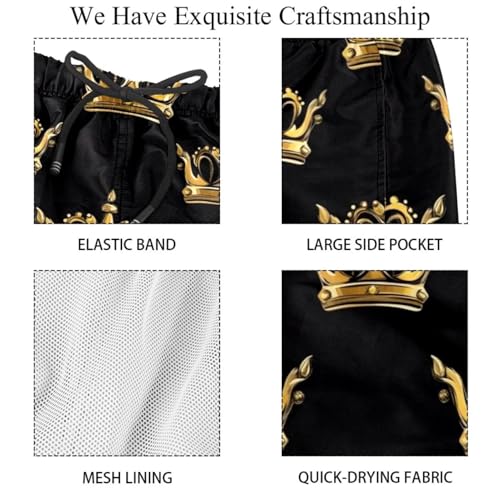 Cute Fun Golden Royal Crown Men's Board Shorts, Quick Dry Beach Swimming Sport Suits with Pockets4