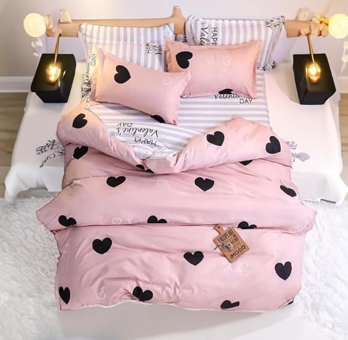 Aohellfe King size bedding set, duvet cover set, including 1 duvet cover 220 * 240cm and 1 sheet 230 * 250cm and 2 pillow cases 50 * 75cm, modern design 4 pcs bedding sets (Pink)