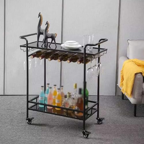 Carrito de bar dorado móvil de 2 niveles, moderno carrito de cocina y estación de café con almacenamiento para copas de vino y aperitivos, elegante solución de almacenamiento de cocina