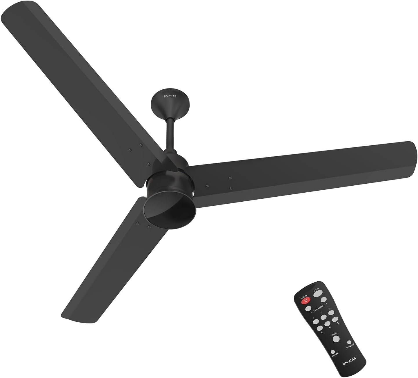 Polycab Silencio Mini 1200mm 5-Star BLDC, Remote Ceiling fan for home | 55% Energy Saving, 100% Copper, High Speed, 25 Speed Setting, Reversable & Timer | 4-yr Warranty【Matt Black】