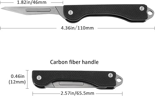 Miniatura 2 de TISUR Cuchillo plegable con llavero, cuchillas de bisturí de acero al carbono, mango de fibra de carbono real, pesca, campamento, cuchillo de caza