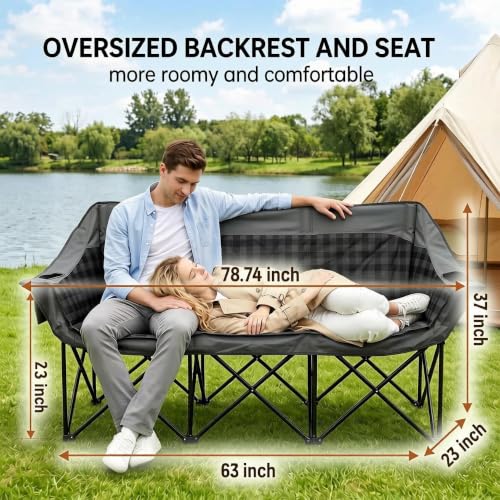 Image of Oversized 3 Person Camping Chair Heavy Duty Double Camp Loveseat