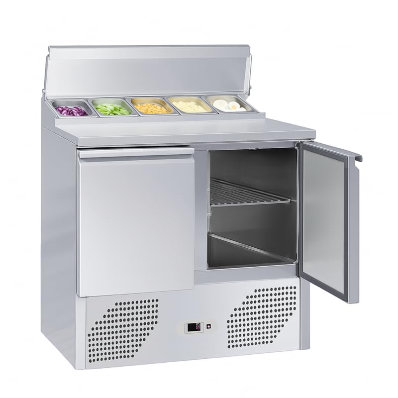Générique Saladette Réfrigérée 2 Portes GN 1/1 avec Top GN 1/6-240L - +2/+8°C - Inox - Professionnelle