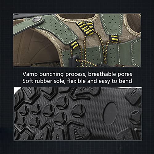 Veslexth Men's Outdoor Adjustable Closed Toe Sandals Leather Handmade Shoes Fisherman Anti-Slip Casual Sandal Fashion Water Breathable Slippers for Walking Trail Driving Travel4