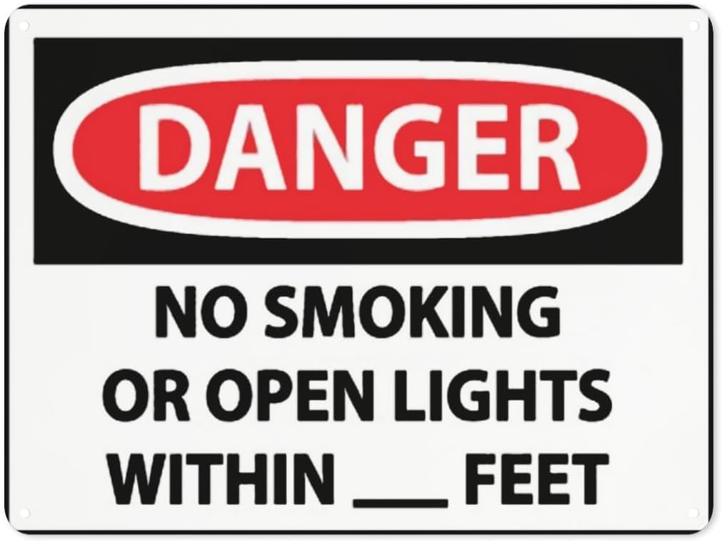 Warning Notice Danger No Smoking Or Open Lights Rust Free Aluminum Tin Sign - Traffic Safety Decor with Pre-Drilled Holes for Workplace, Flammable Zone - 12x8 Inch​