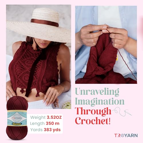 Image of Microfiber Acrylic Yarn for Crocheting & Knitting - 2 Skeins (2x383 Yds) (105057 - Claret Red) - 100% Acrylic for Craft Projects