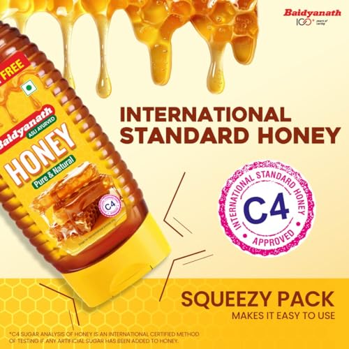 Image of Baidyanath Squeezy Honey Pack 800g (400 gm x 2, Pack of 2) | Pure & Natural | Immunity Booster, Cough & Cold Relief | No Sugar Adulteration