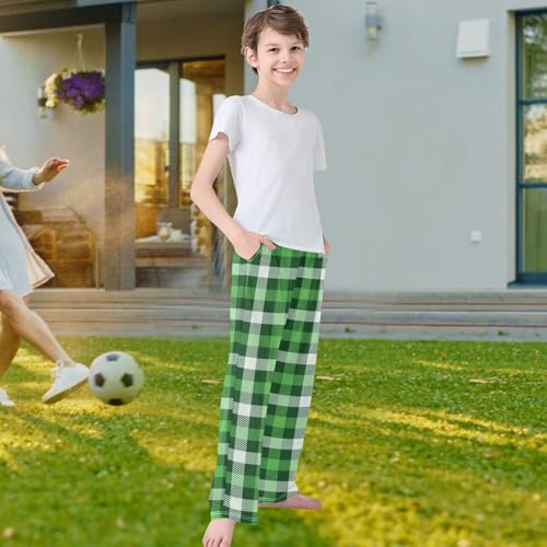 visesunny Boys' Pants Green Plaid Pattern Jogger Pants Elastic Waist Long Bottoms Trousers with Pockets L4