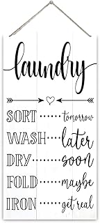 Funny Laundry Room Schedule Sign, Vintage Wood Laundry Room Decor, Decorative Hanging Wood Plaque for Wall, Wooden Rustic Farmhouse Family Washing Rooms Wall Sign 12 x 6 Inches