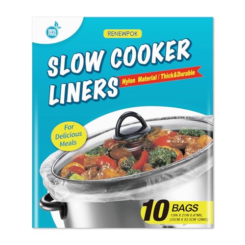 Slow Cooker Liners 13x21 Inch Large Size Thick Pot Liners Nylon Cooking Liners Fit for 3-8QT Oval & Round Pot (10Bags 1Pack)