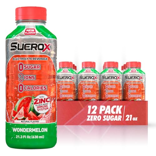 SueroX Sugar-Free Sports Drink for Hydration and Recovery Electrolyte Hydration Drink with 8 Ions Zero Calorie Sports Drinks Wondermelon (Watermelon) flavor 21.3 Fl Oz 12 Count