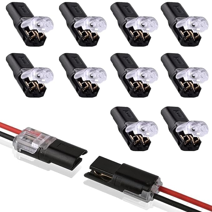 2-Pin Quick Wire Connector, Toolless Solderless Electrical Splice Terminal for 12-24 AWG Wire, Reusable Push-Type Cable Jointer for LED, Car & Home Wiring – (Black, Pack of 15)-image-28