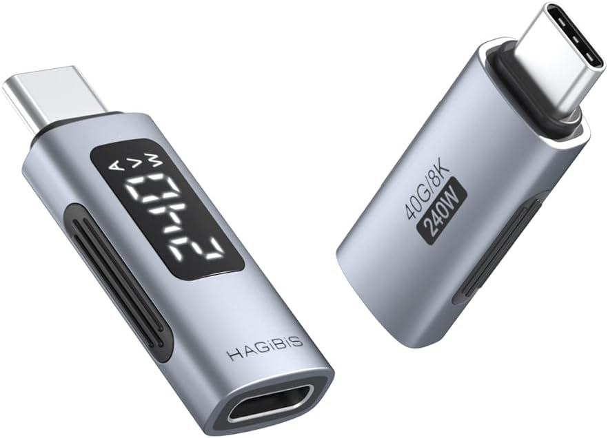 Hagibis LED Display USB C Adapter 240W 40Gbps 8K@60Hz, USB4 Connecter for Thunderbolt 4/3, iPhone 16 15 Pro Max, Current Voltage Fast Charging Monitoring Display Tester Detector (TUA04)