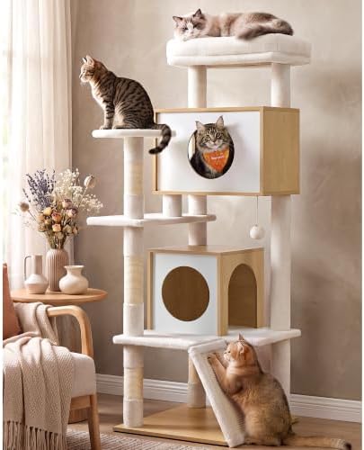 Feandrea Cat Tree, 5-Tier Cat Tower with 2 Condos, 55.1 in