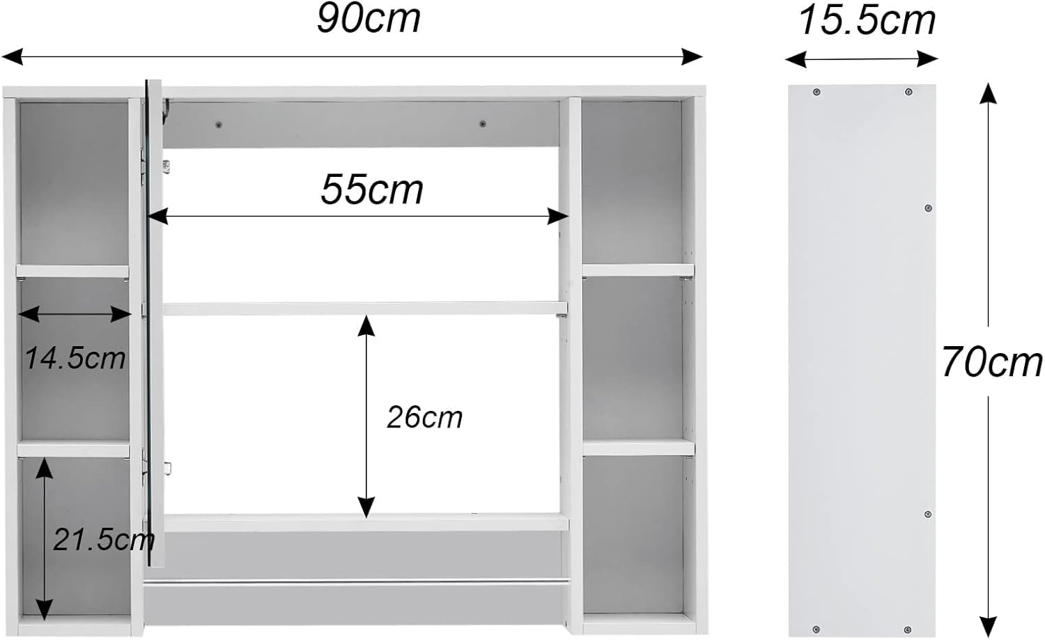 CLIPOP Armadietto da bagno con specchio illuminato a LED, armadietto da parete con ripiani regolabili in altezza e rack a torre, armadietto con specchio per soggiorno, bagno e WC